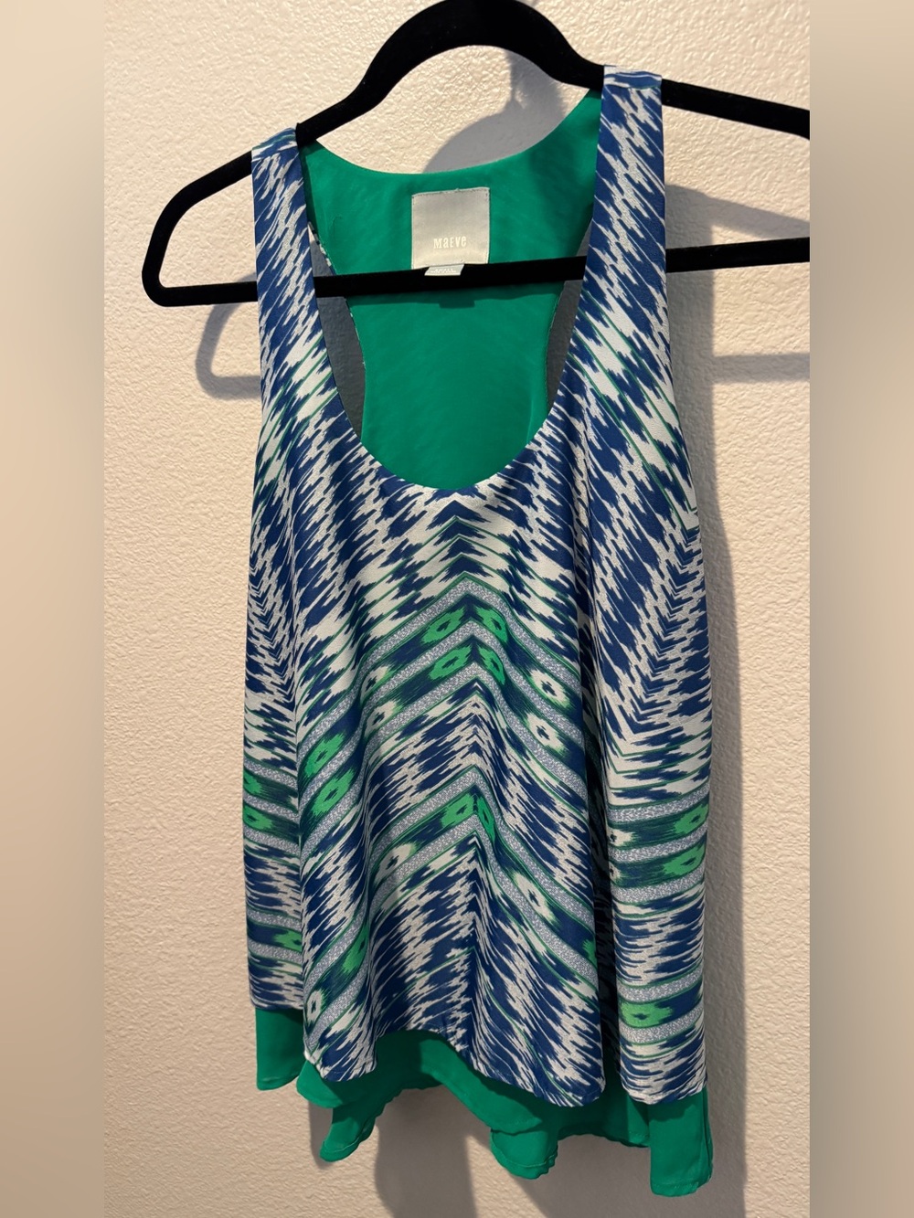 Maeve Anthropologie Teal Lined Blue & Green Print Sleeveless Top